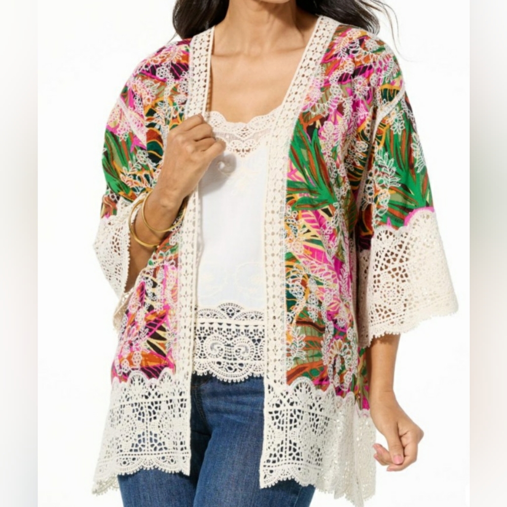 Colorful Democracy Embroidered Crochet-Trim Topper - Size XL - Picture 2 of 16